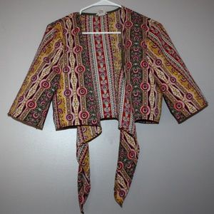 Ultra Flirt Aztec Print L Tie Crop Top